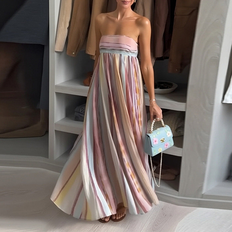Robe longue Céleste en imprimé pastel rosé