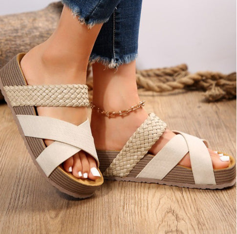 Sandales à brides tressées beige corde