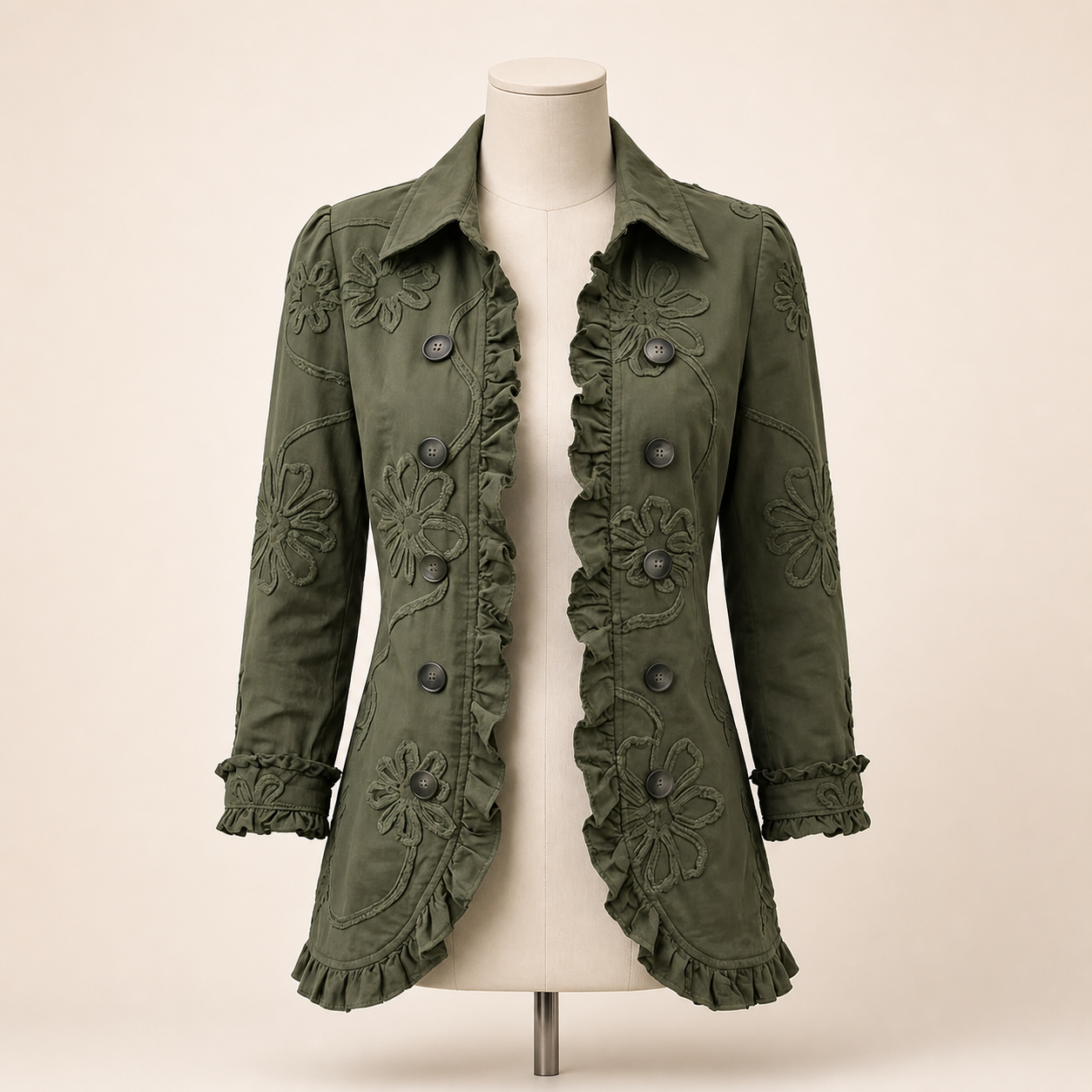 Veste Amélie vert armée photographiée en studio