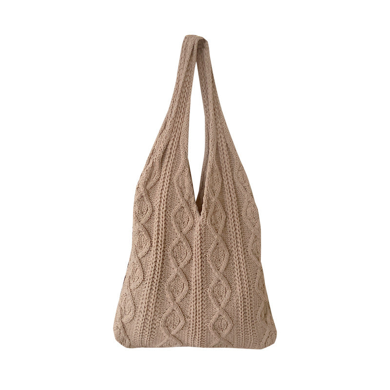 Cabas Juliette kaki en maille torsadée sur fond blanc