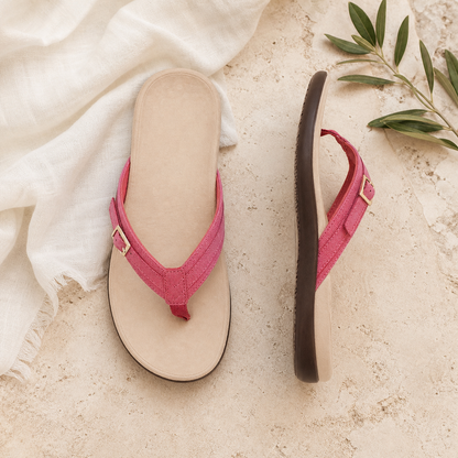 Camille — sandales plates rose vues de dessus et de profil
