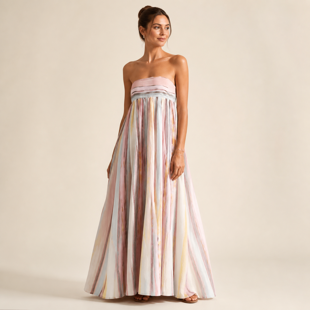 Céleste robe longue bustier pastel, vue studio