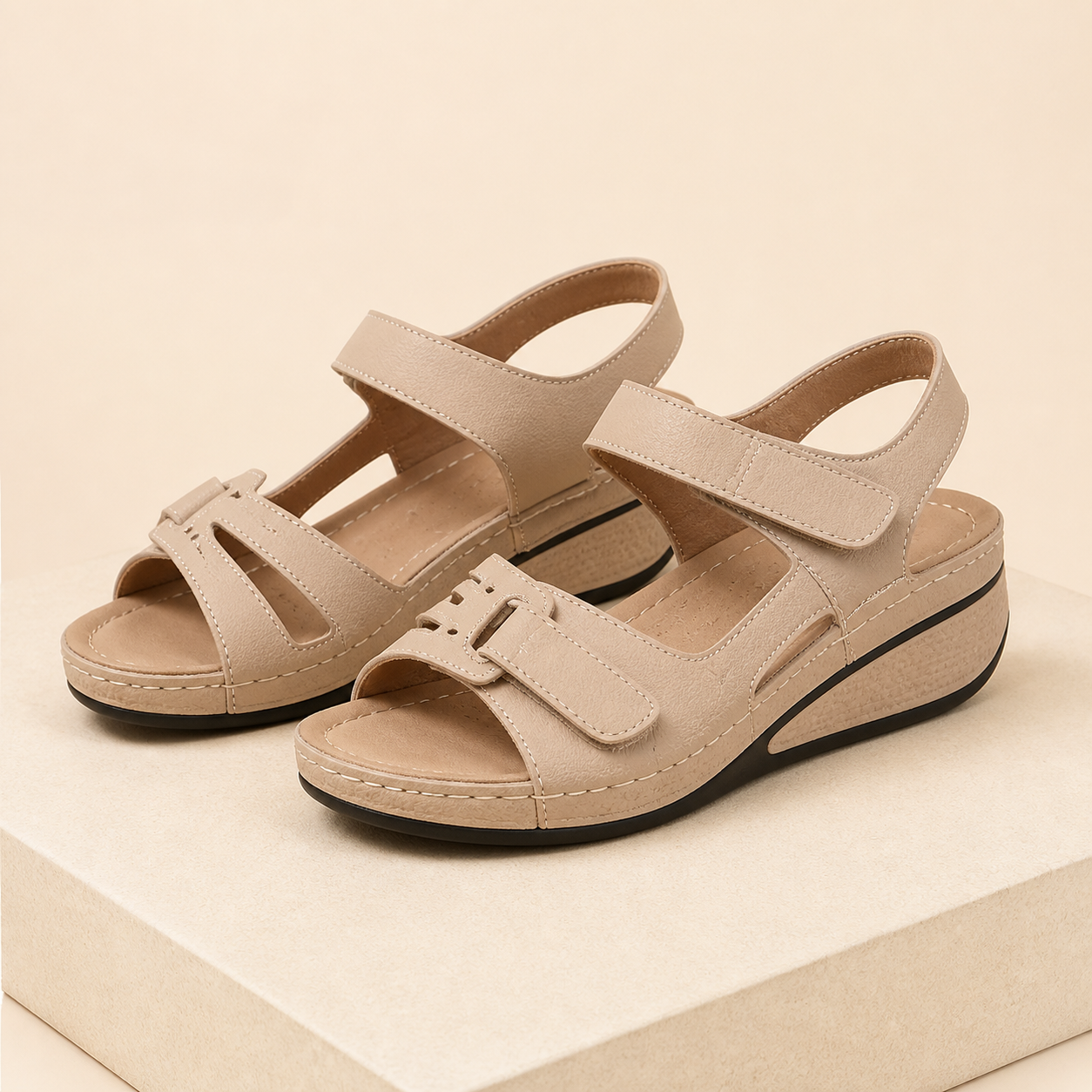 Paire de sandales beige à brides réglables en vue studio