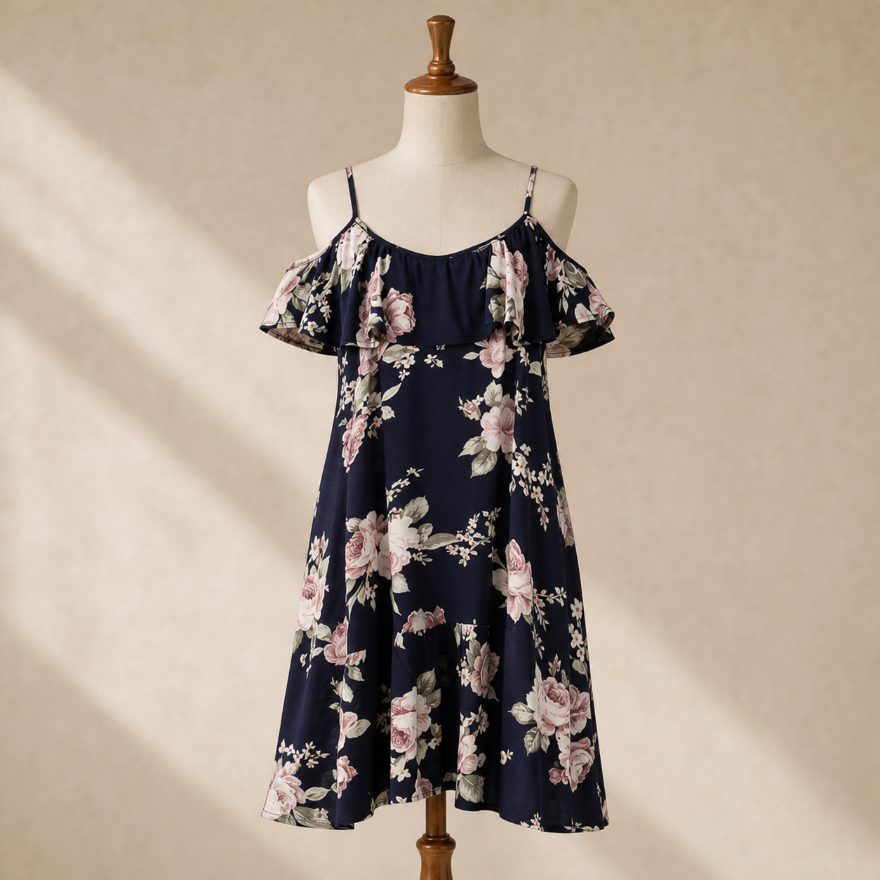 Robe fleurie bleu marine vue studio