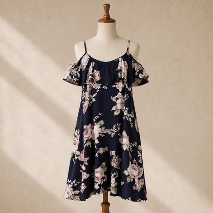 Robe fleurie bleu marine vue studio